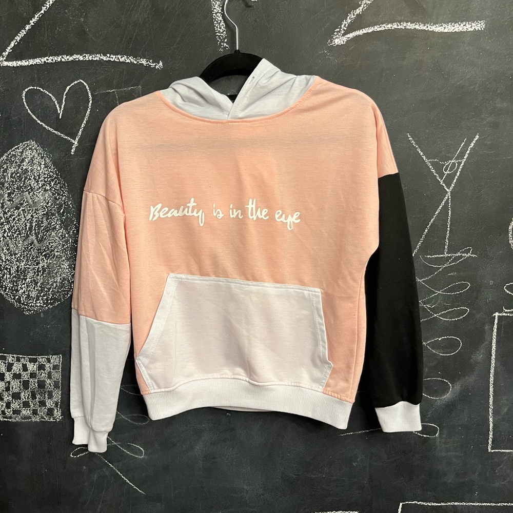 Pink, black, and white hoodie